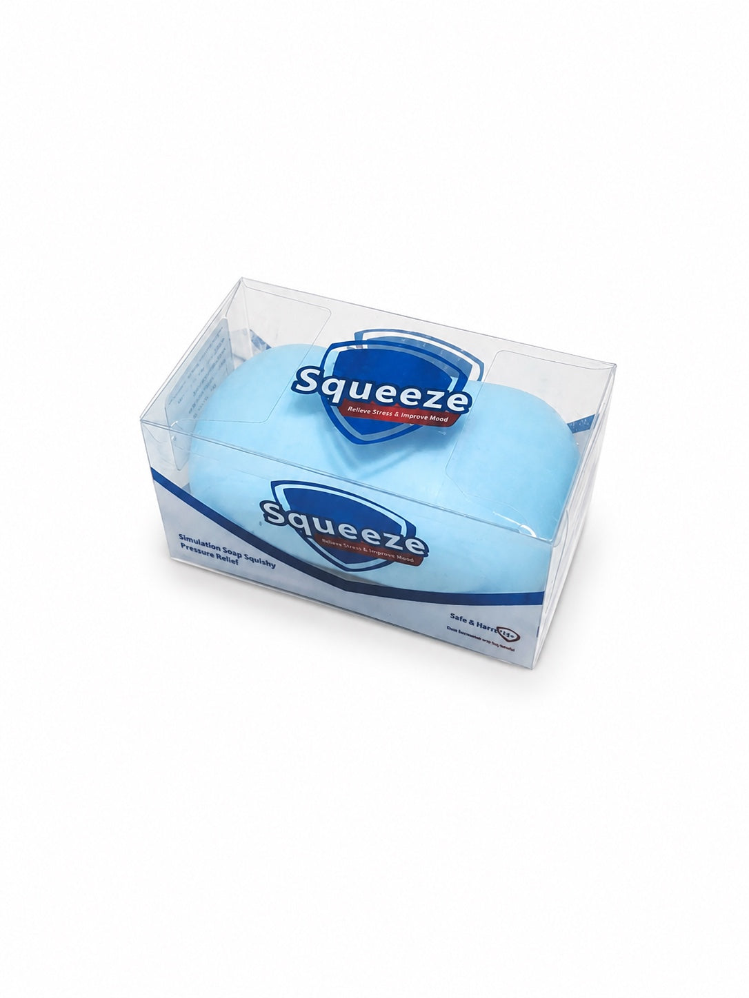 Blue Crunchy Soap squishy sensory toy in clear packaging