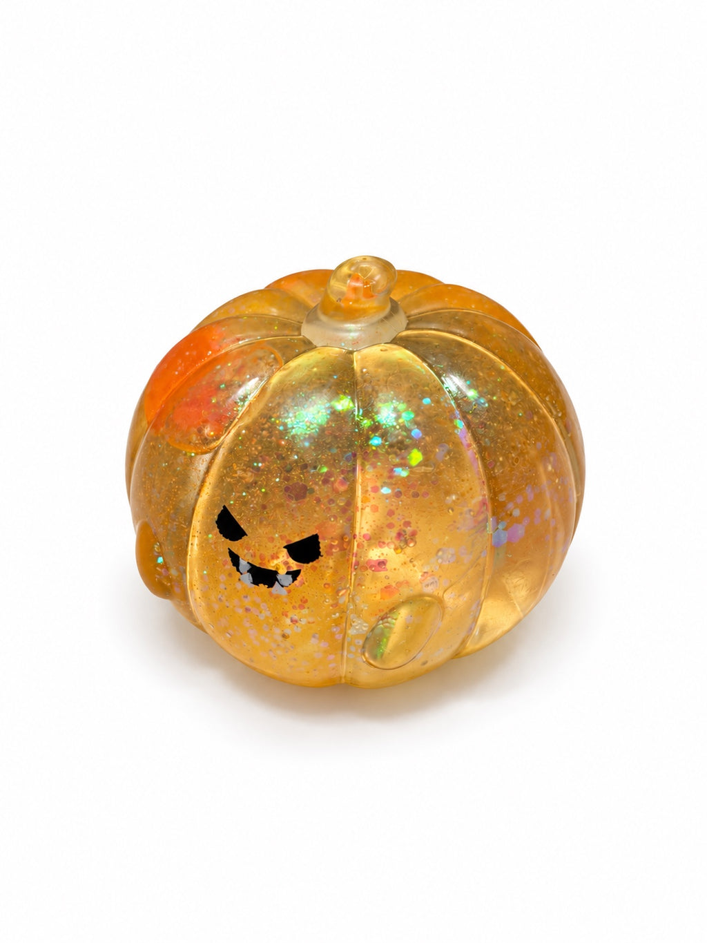 Glitter pumpkin Halloween squishy angled view