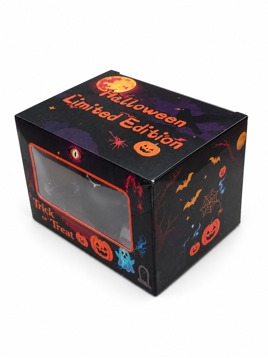 Purple bat Halloween squishy packaging angled view